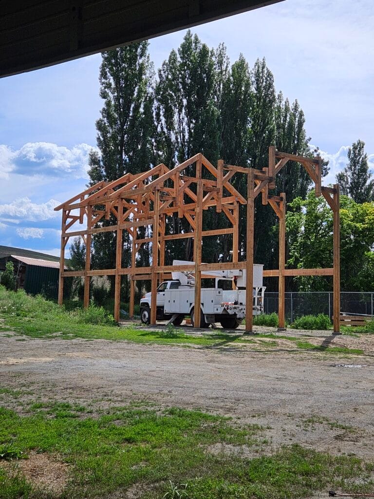 Barn Owl Venue timber frame barn under construction in Valleyford, WA